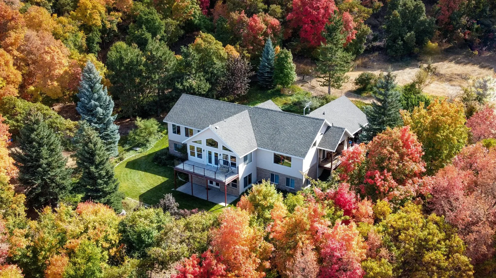 Drone aerial photograph of a Colorado Springs home and neighborhood