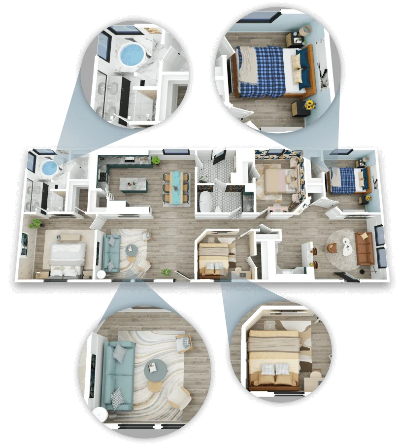 3D floor plan render of a single-family home used for immersive virtual tours